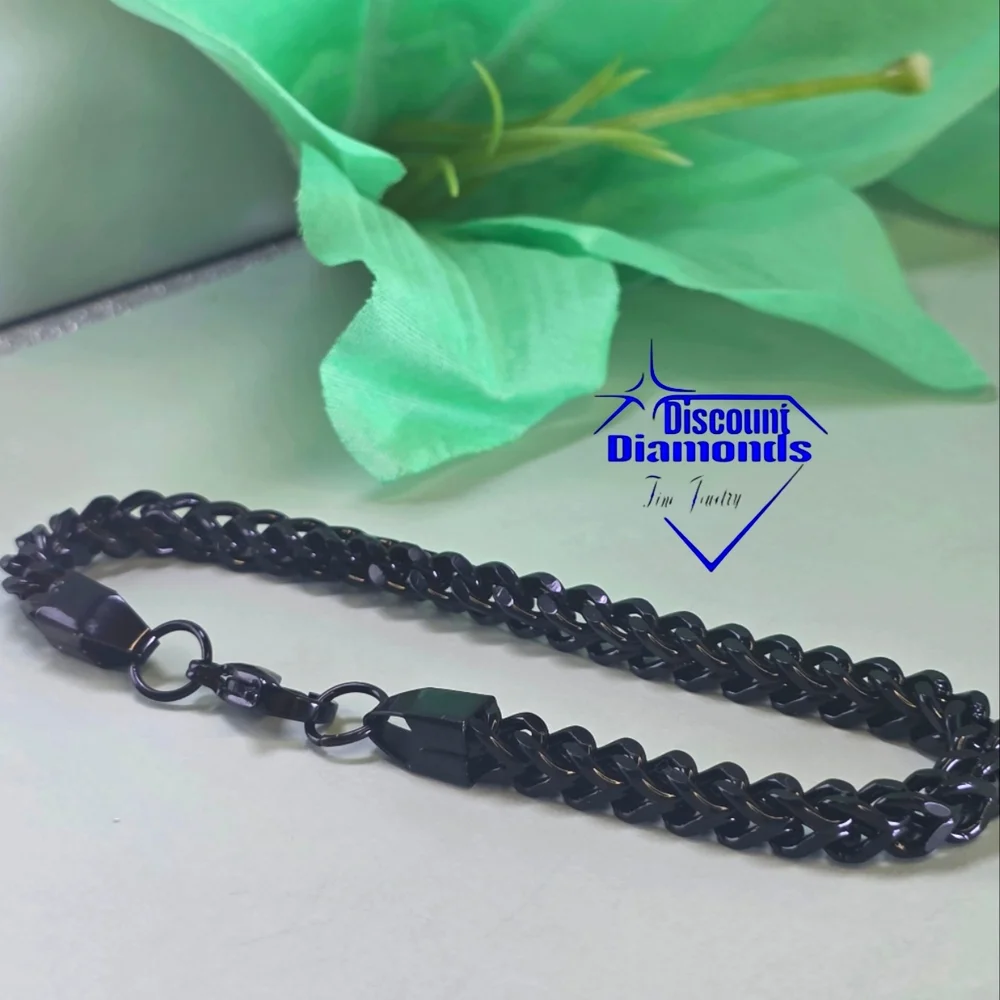 Men's Black Woven Wheat Titanium Bracelet